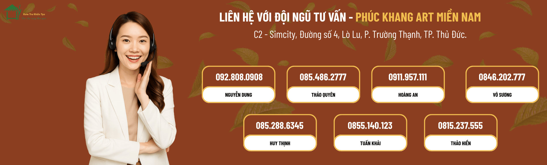 Hình ảnh đội ngũ tư vấn Phúc Khang Art – chuyên gia giải pháp mái rơm nhân tạo sinh thái.