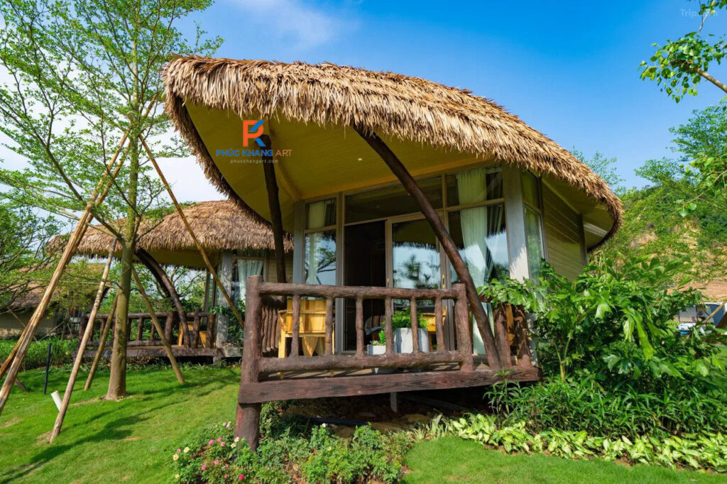 Trần cót ép nhân tạo kết hợp cùng mái rơm nhân tạo